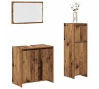 Owoxanthellate Ensemble de 3 meubles de salle de bain - Meuble sous-vasque - 60 x 33 x 60 cm - Miroir en bois recyclé et armoire haute - En bois robuste - Design moderne pour petites et grandes salles
