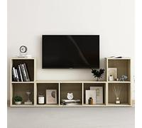 Owoxanthellate Ensemble de 3 meubles TV bas en chêne Sonoma - 72/107 cm de large - Design moderne - Grand espace de rangement - Buffet pour salon, couloir, chambre à coucher