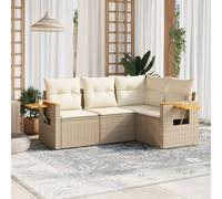 Owoxanthellate Ensemble de 4 canapés de jardin en polyrotin - Beige - 62 x 62 x 69 cm - Résistant aux intempéries - Avec espace de rangement - Tablettes pratiques réglables en continu - Pour balcon