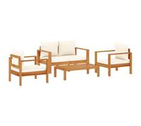 Owoxanthellate Ensemble de 4 meubles de jardin en bois d'acacia massif 122 x 68 cm avec coussins blanc crème, modulaire, robuste et durable, salon d'extérieur pour jardin, terrasse, balcon