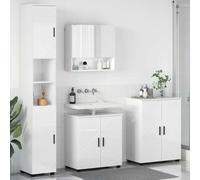 Owoxanthellate Ensemble de 4 meubles de salle de bain en bois blanc brillant, 61 x 35 x 64 cm, avec meuble sous vasque et armoire à miroir, design moderne, pour petites et grandes salles de bains