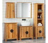 Owoxanthellate Ensemble de 4 meubles de salle de bain en pin massif - 70 x 32 x 63 cm - Meuble bas - Armoire haute - Armoire d'appoint et murale - Look vintage - Peu encombrant - Pour petites salles