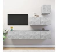 Owoxanthellate Ensemble de 4 meubles TV gris béton 80 x 30 cm - Meuble bas suspendu avec design tendance et grand espace de rangement pour salon, chambre à coucher, couloir