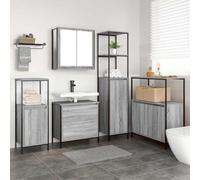 Owoxanthellate Ensemble de 5 meubles de salle de bain - Gris - 76,5 x 35 x 95 cm - Design moderne avec miroir plat et étagère - Pour petites et grandes salles de bains