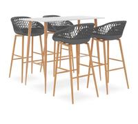 Owoxanthellate Ensemble de 5 tables de bar - Blanc et gris - 120 x 60 x 105 cm - Moderne - En MDF et pieds en métal - Aspect bois - Avec 4 tabourets de bar - Pour cuisine, salle à manger, balcon