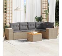 Owoxanthellate Ensemble de 6 meubles de jardin en rotin beige avec canapé d'angle, central, accoudoir et table en acacia 62 x 62 x 69 cm résistant aux intempéries pour balcon, terrasse