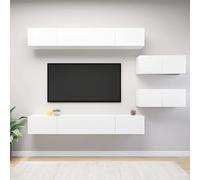 Owoxanthellate Ensemble de 6 meubles TV à suspendre en bois - Blanc - 4 x 100 x 30 x 30 cm et 2 x 80 x 30 x 30 cm - Design moderne avec grand espace de rangement pour salon, chambre à coucher, couloir