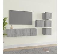 Owoxanthellate Ensemble de 6 meubles TV gris sonoma bois 60 x 30 x 30 cm, meuble TV bas suspendu avec grand espace de rangement, design moderne pour salon, chambre à coucher et couloir