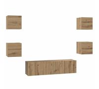 Owoxanthellate Ensemble de 6 meubles TV muraux - Meuble bas suspendu pour salon - En chêne artisanal - Meuble TV mural avec 6 portes - Design moderne