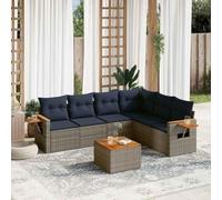 Owoxanthellate Ensemble de 7 meubles de jardin en polyrotin gris - 62 x 62 x 69 cm - Design modulaire moderne - Salon robuste en bois d'acacia - Pour terrasse, balcon et petits endroits