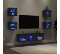 Owoxanthellate Ensemble de 7 meubles muraux TV avec LED RVB en bois - Largeur : 30/40 cm - Noir - Design moderne - Espace de rangement pour salon, chambre à coucher, bureau