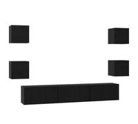 Owoxanthellate Ensemble de 7 meubles TV muraux modernes à suspendre pour salon, mur TV avec portes à charnières et espace de rangement, matériau en bois, aspect chêne noir