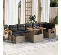 Owoxanthellate Ensemble de 8 meubles de jardin en polyrotin gris, 62 x 62 x 69 cm, groupe d'angle avec espace de rangement et table en acacia, canapé salon moderne robuste pour jardin, balcon
