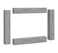 Owoxanthellate Ensemble de 8 meubles TV gris Sonoma pour salon - Console TV murale en bois - Meuble bas suspendu - Meuble TV design - Meuble TV salon média