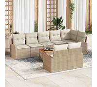 Owoxanthellate Ensemble de 9 canapés de jardin en polyrotin beige crème résistant aux intempéries avec table en bois d'acacia - 55 x 62 x 69 cm - Espace de rangement modulaire pour balcon, terrasse et