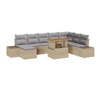 Owoxanthellate Ensemble de 9 canapés de jardin en polyrotin beige - Mobilier de salon modulaire avec espace de rangement - 100 x 55 x 73 cm - Robuste et flexible - Pour terrasse, balcon et jardin