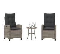 Owoxanthellate Ensemble de balcon 3 pièces en rotin avec fauteuil réglable, 57 x 66 x 93 cm, gris foncé avec coussins de 5 cm, résistant aux intempéries, pour petit balcon, terrasse et jardin