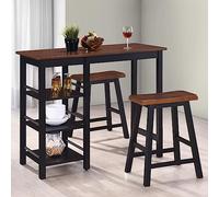 Owoxanthellate Ensemble de bar 3 pièces avec table de bar avec 2 tabourets en MDF et arbre de caoutchouc, noir, 108 x 48 x 90,8 cm, pour cuisine, salle à manger ou petit appartement