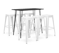 Owoxanthellate Ensemble de bar 7 pièces - Noir et blanc - 120 x 60 x 105 cm - En métal MDF et 6 tabourets empilables - Table à manger moderne - Table de cuisine idéale pour salon, jardin, restaurant