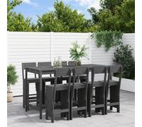 Owoxanthellate Ensemble de bar de jardin 9 pièces - Gris - En pin massif - 203 x 90 x 110 cm - Table de bar et 8 tabourets - Design moderne et robuste - Pour balcon, terrasse, jardin