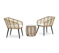Owoxanthellate Ensemble de bistrot 3 pièces en rotin synthétique chêne noir et blanc, plateau en verre, 41,5 cm, meubles de jardin d'extérieur rembourrés et résistants aux intempéries, pour petit