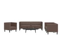 Owoxanthellate Ensemble de canapé Chesterfield 3 pièces Marron Cuir synthétique 71 cm Compact avec un aspect moderne Canapé robuste pour petit salon, bureau ou chambre à coucher