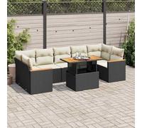 Owoxanthellate Ensemble de canapé de jardin 8 pièces en polyrotin noir avec table en acacia - 62 x 62 x 69 cm - Résistant aux UV et aux intempéries - Modulaire pour balcon, terrasse et jardin d'hiver