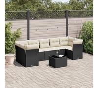 Owoxanthellate Ensemble de canapé de jardin 8 pièces - En rotin synthétique - Résistant aux intempéries - Avec table en verre - Coussins amovibles - Pour terrasse, balcon ou jardin d'hiver - Noir