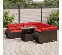 Owoxanthellate Ensemble de canapé de jardin 9 pièces en rotin synthétique résistant aux intempéries marron avec housse rouge Table 62 x 62 x 69 cm Salon de jardin modulaire pour balcon, terrasse et