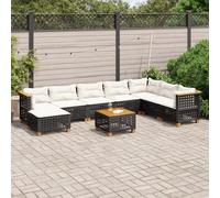 Owoxanthellate Ensemble de canapé de jardin 9 pièces, noir, 63,5 x 63,5 x 62 cm, en rotin PE et bois d'acacia, avec coussins crème et construction modulaire, pour balcon, terrasse, camping-car