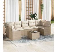 Owoxanthellate Ensemble de canapé de jardin beige 289 x 122 x 85 cm en polyrotin avec table - Groupe de sièges modulaires - Résistant aux UV - Design robuste pour balcon, terrasse, petit salon