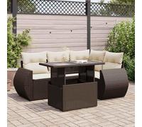Owoxanthellate Ensemble de canapé de jardin en polyrotin 5 pièces - Marron - 100 x 55 x 44/73 cm - Banc d'angle avec table réglable - Charge maximale : 110 kg - Design moderne pour balcon, terrasse