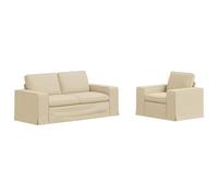Owoxanthellate Ensemble de canapé moderne 2 pièces crème - Ensemble de canapé modulaire en tissu avec cadre en métal et accoudoirs en bois - Canapé rembourré pour salon et chambre d'amis