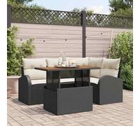 Owoxanthellate Ensemble de canapés de jardin 5 pièces en polyrotin noir résistant aux intempéries, modulaire, avec table et espace de rangement, hauteur d'assise : 55 cm, pour jardin, terrasse et