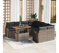 Owoxanthellate Ensemble de canapés de jardin 9 pièces en polyrotin gris 84,4 kg résistant aux intempéries modulaire avec espace de rangement 8 places Meuble de salon pour jardin, terrasse, balcon
