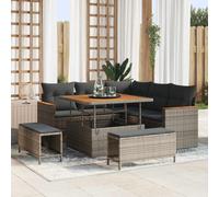 Owoxanthellate Ensemble de canapés de jardin en polyrotin modulaire avec table réglable en hauteur - Résistant aux intempéries - Pour balcon, terrasse et petit coin salon - Gris - 100 x 100 x 71 cm
