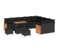 Owoxanthellate Ensemble de canapés de jardin en polyrotin noir, 90 x 55 x 71 cm, 12 places, avec table réglable en hauteur, meubles de jardin modernes, pour balcon, terrasse, extérieur