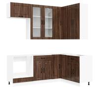 Owoxanthellate Ensemble de cuisine Kalmar 8 pièces, bloc de cuisine en bois de chêne marron, cuisine encastrée complète avec armoire de cuisine, armoire d'angle et panneau de lave-vaisselle
