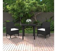 Owoxanthellate Ensemble de jardin 3 pièces noir 80 x 80 cm, rotin PE, pieds en acier, coussin crème, balcon, terrasse