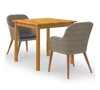 Owoxanthellate Ensemble de jardin 3 pièces - Table en bois d'acacia marron - Chaises en rotin avec coussins en polyester - Design moderne - Robuste et durable - Pour balcon, terrasse et petits espaces