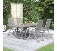 Owoxanthellate Ensemble de jardin 5 pièces en acacia résistant aux intempéries, table 150-200 x 100 x 75 cm et 4 chaises pliantes en bois massif gris, meubles de terrasse pour balcon, jardin et