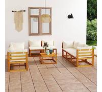 Owoxanthellate Ensemble de jardin 9 pièces en bois d'acacia crème résistant aux intempéries - Module d'angle et central - 68 x 68 x 29 cm - Table basse pour balcon, terrasse, jardin d'hiver