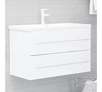 Owoxanthellate Ensemble de meuble sous lavabo, blanc, 80 x 38,5 x 48 cm, en matériau dérivé du bois, avec coque en céramique moderne, meuble de salle de bain peu encombrant pour toilettes d'invités et