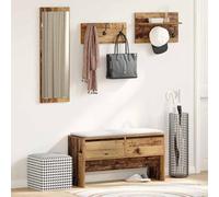 Owoxanthellate Ensemble de meubles de couloir en bois recyclé 90 x 31 x 46,5 cm, tabouret avec espace de rangement, miroir, patère, look vintage, pour couloir, salon, chambre à coucher