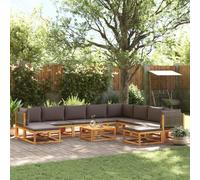 Owoxanthellate Ensemble de meubles de jardin 11 pièces en acacia et rotin gris, 65 x 65 x 65 cm, canapé d'angle, tabourets, table résistante aux intempéries, modulaire pour balcon, terrasse, cour