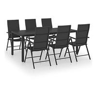 Owoxanthellate Ensemble de meubles de jardin 7 pièces composé de 6 chaises de jardin réglables et d'une table de jardin 185 x 90 cm, plateau en WPC et structure en aluminium, noir