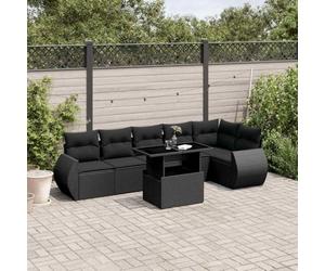 Owoxanthellate Ensemble de meubles de jardin 7 pièces en polyrotin noir : canapé d'angle, canapé central, module d'accoudoirs, réglable en hauteur, table avec plateau en verre, coussins résistants aux