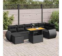 Owoxanthellate Ensemble de meubles de jardin 8 pièces - En polyrotin - Noir - 399 x 72 cm - Avec table réglable en hauteur - Mobilier d'angle - Pour jardin, terrasse et petit balcon