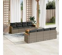Owoxanthellate Ensemble de meubles de jardin 9 pièces en polyrotin gris 55 x 62 x 69 cm avec table en bois d'acacia salon modulaire pour balcon, terrasse et jardin d'hiver