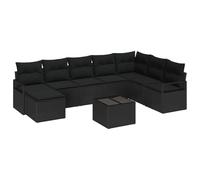 Owoxanthellate Ensemble de meubles de jardin 9 pièces en rotin synthétique 7 places avec table et repose-pieds, salon modulaire pour terrasse et jardin, noir